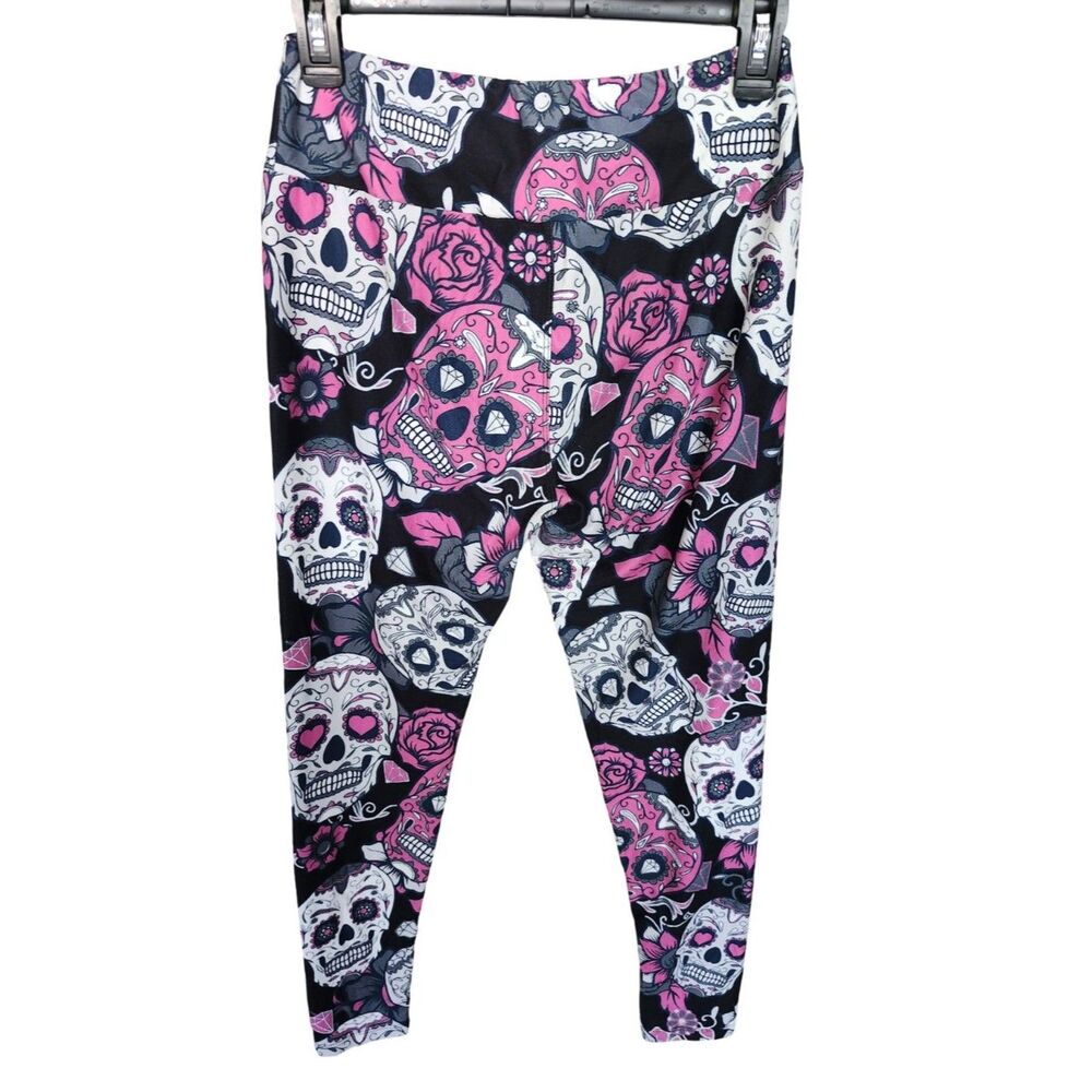 Charlie's Project Sugar Skull Leggings OS Pink Black Floral Day of the Dead Goth